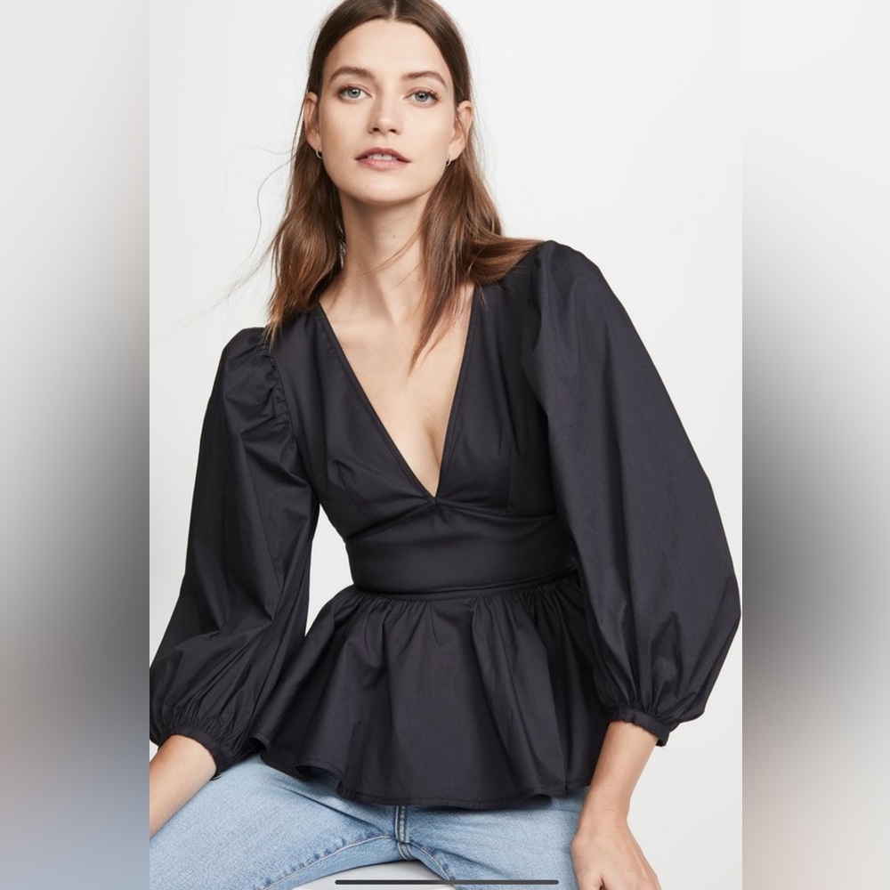 STAUD Black Puff Sleeve Top